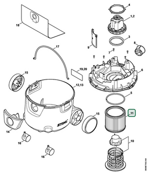 Schema tecnico STIHL SE 62 E, SE 62, ricambio 47427035902 evidenziato in posizione 11