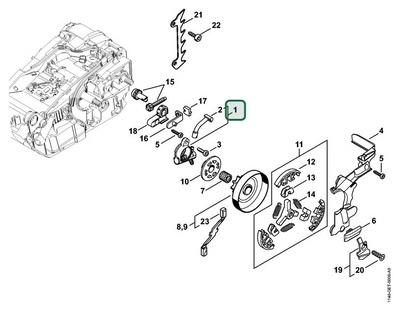 Schema tecnico STIHL MS 151 TC-E, MS 151 C-E, MS 150 C-E, ricambio 11466403206 evidenziato in posizione 1