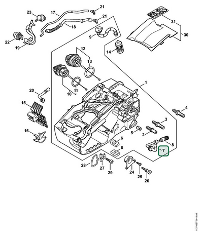 Schema tecnico STIHL MS 194 T, MS 194 TC-E, ricambio 11296479400 evidenziato in posizione 7