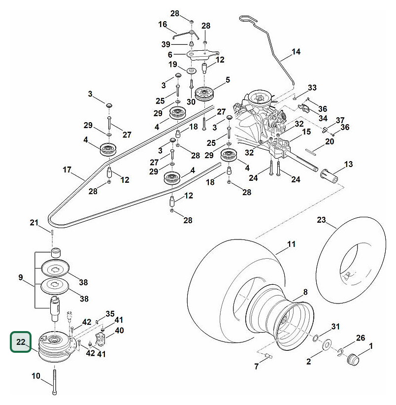 Schema tecnico STIHL RT 5097.0 Z, ricambio 61701602011 evidenziato in posizione 22
