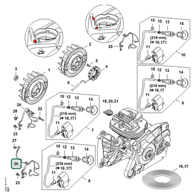 Schema tecnico STIHL MS 661 C-M W, MS 661 C-M, ricambio 11444403012 evidenziato in posizione 26