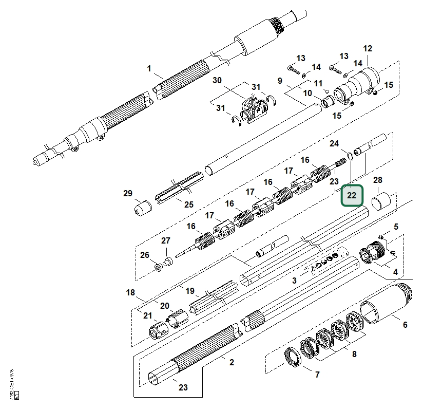 Schema tecnico STIHL HT 133, HT 103, ricambio 41827103211 evidenziato in posizione 22