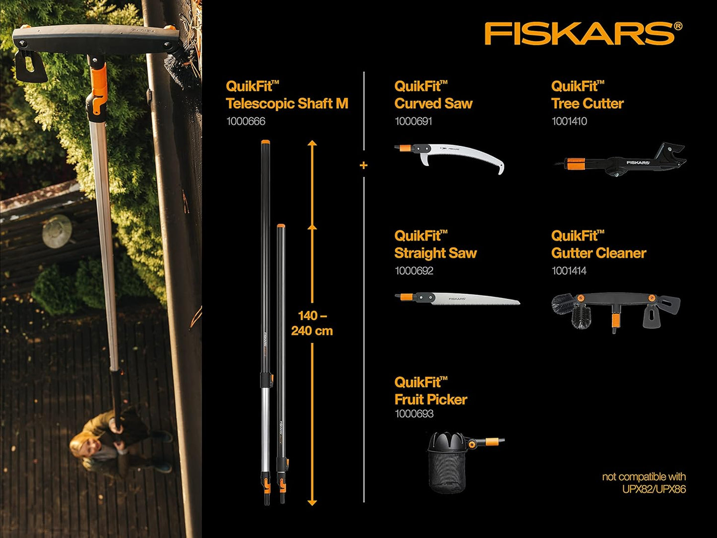 Gamma utensili Fiskars QuikFit e asta telescopica 140-240 cm