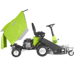 Profilo laterale del trattorino Grillo FD 220 R con cesto raccolta e piatto frontale