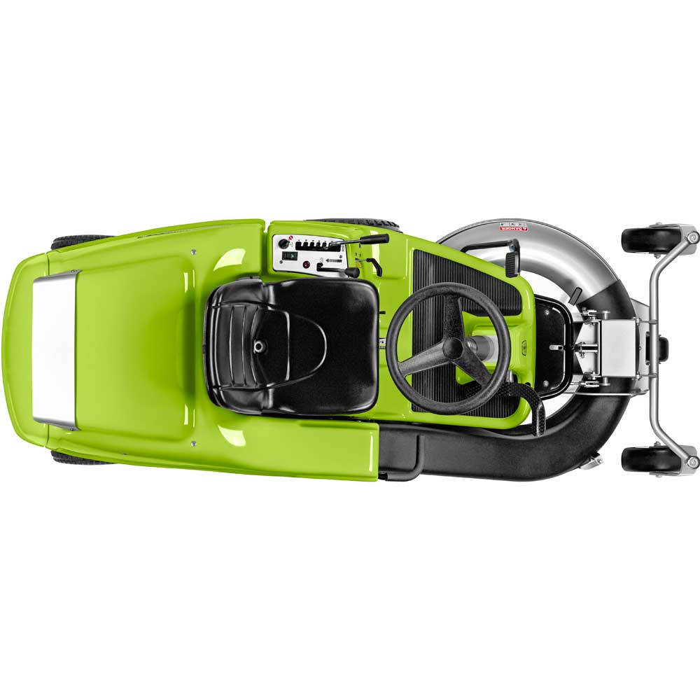 Vista dall'alto del trattorino Grillo FD 220 R con volante e piatto frontale