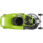 Vista dall'alto del trattorino Grillo FD 220 R con volante e piatto frontale