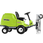 Trattorino rasaerba frontale Grillo FD 280 con piatto sollevato in posizione verticale