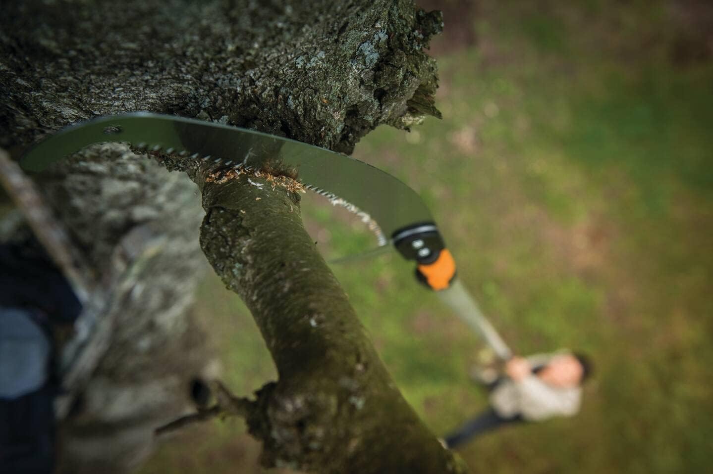 Lama curva seghetto Fiskars QuikFit in uso su ramo