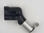 Corpo cilindro pettine Lisam nero, con estremità cilindrica argentata a righe e piccolo elemento circolare separato.