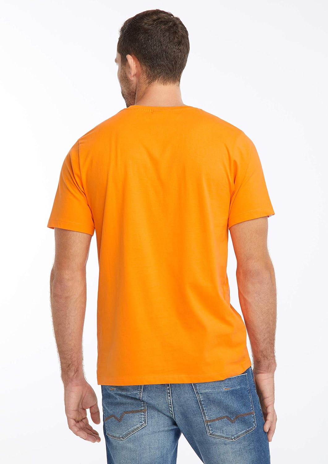 Modello con maglietta sportiva STIHL arancione taglia S vista da dietro