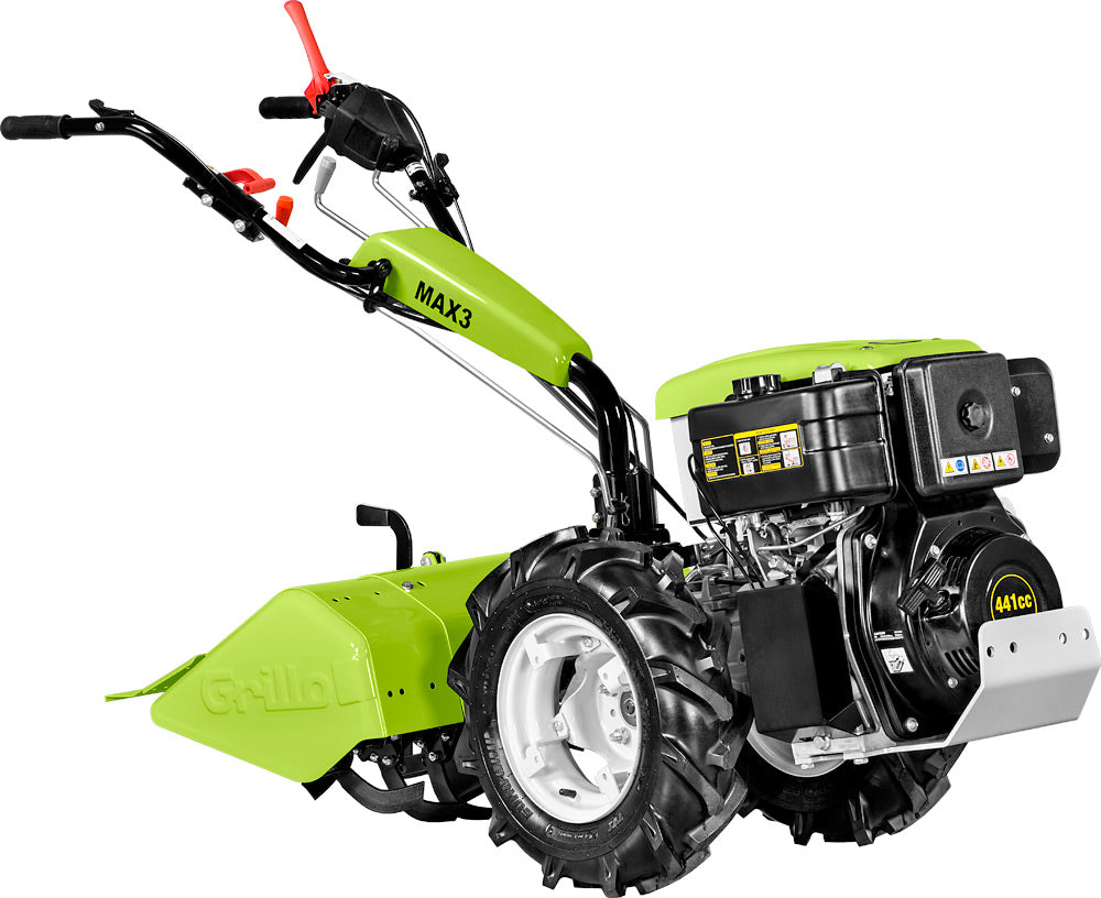 Motocoltivatore Grillo MAX3 con fresa registrabile 68 cm e ruote, ideale per orto e terreni duri professionali