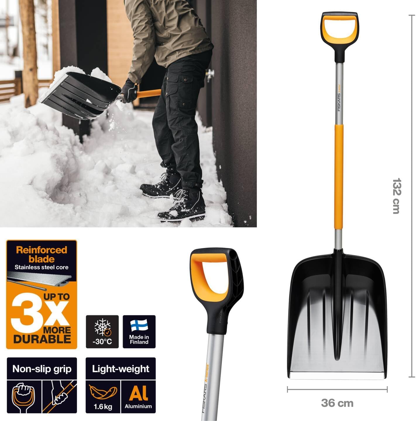 Pala da neve Fiskars X-Series 1057177 dimensioni 132 cm x 36 cm