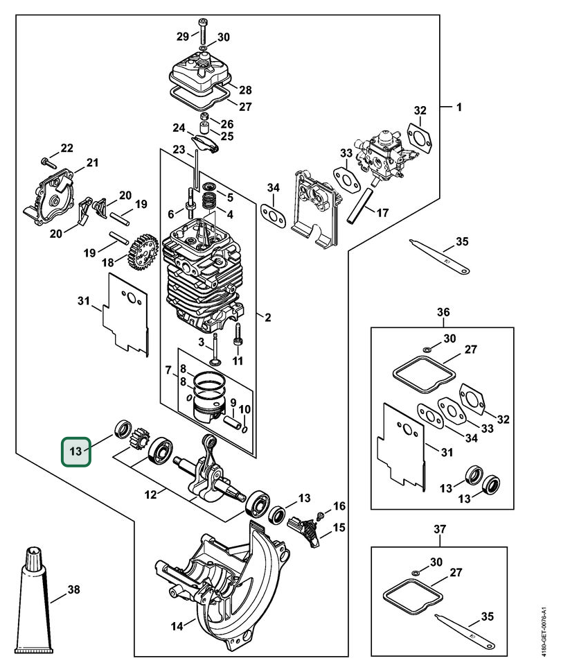 Schema tecnico STIHL FS 91 R, FS 91, ricambio 96390031231 evidenziato in posizione 13