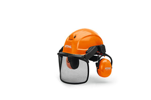 Casco di sicurezza Stihl Dynamic Ergo arancione con visiera in nylon e protezione udito