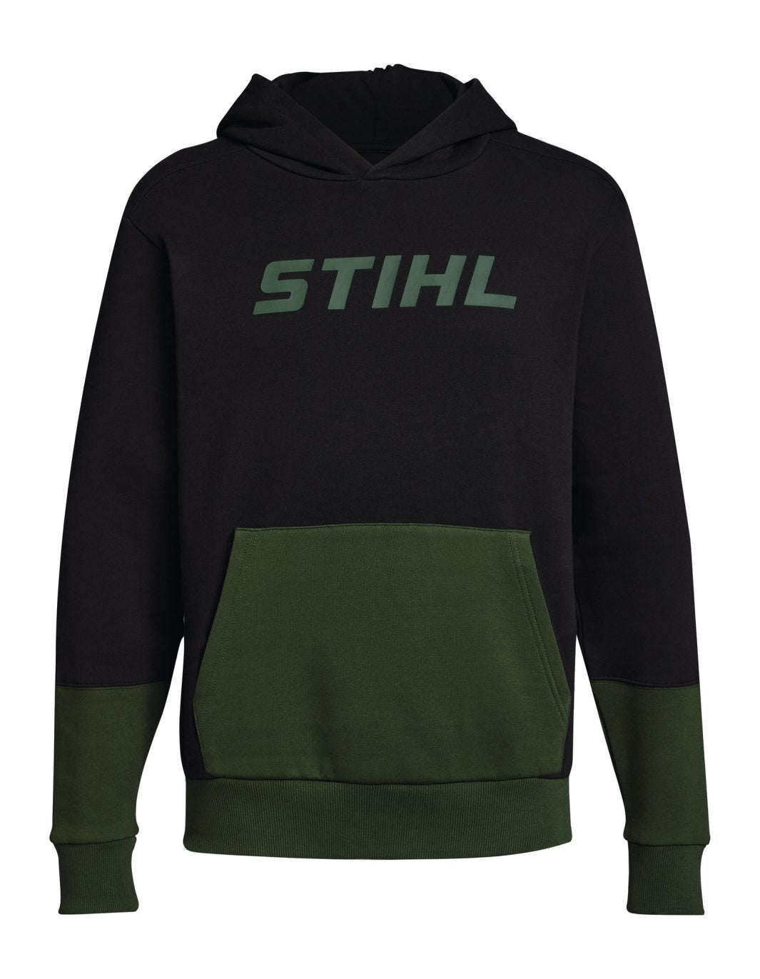 Felpa Stihl SZ Colorblock Pocket verde scuro e nero con cappuccio e tasca anteriore, taglia XXXL