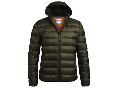 Giacca Stihl Icon Duvet vista frontale con cappuccio
