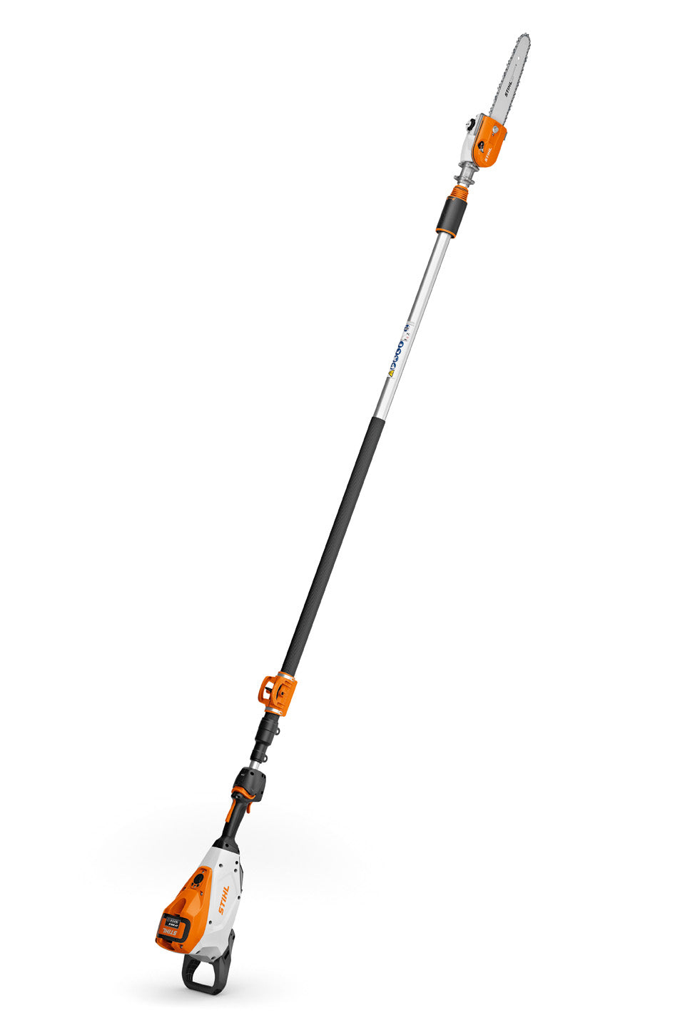 Potatore a batteria STIHL HTA 135 vista completa con asta telescopica e spranga