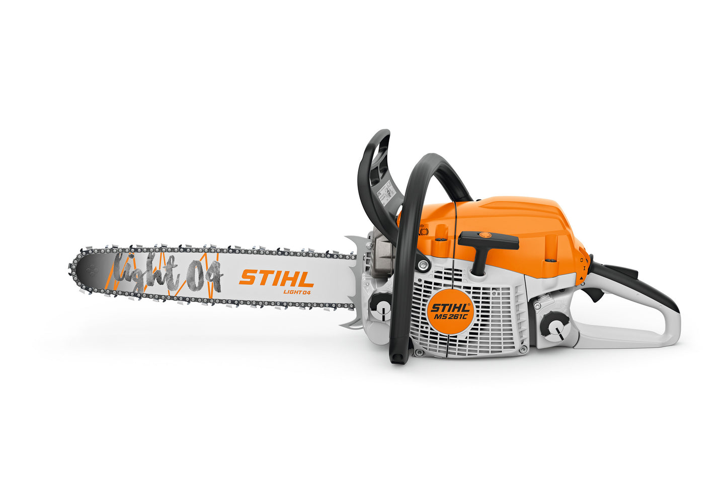 Motosega professionale a scoppio STIHL MS 261 C-M vista laterale con barra Light 04