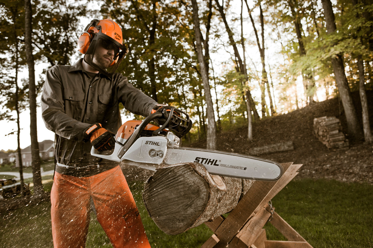 Motosega Stihl MS 291 in utilizzo per taglio di legna da ardere