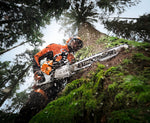 Motosega Stihl MS 500i impiegata in lavori forestali su grande tronco