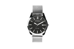 Orologio da polso Stihl classico in acciaio inox con quadrante nero e cinturino a maglia milanese