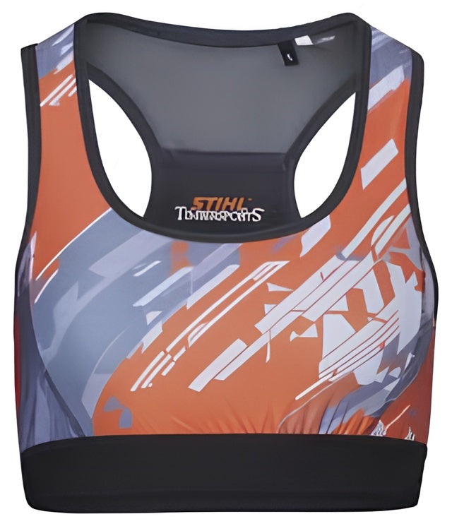 Reggiseno sportivo Stihl TimberSports taglia XS grigio arancione con stampa integrale