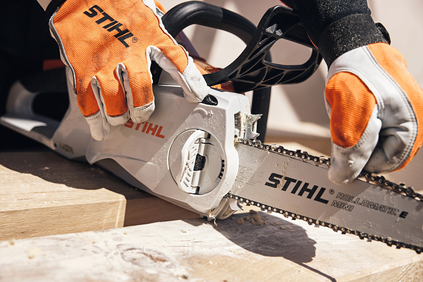 Dettaglio area catena e spranga STIHL Rollomatic E Mini su MSA 200 C-B