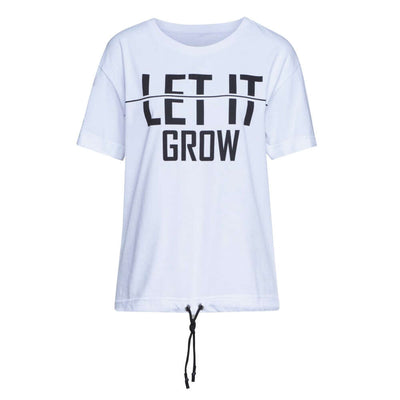 T-shirt donna Stihl GROW bianca con stampa LET IT GROW e coulisse sul fondo