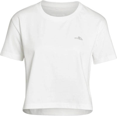 T-shirt donna Stihl ICON bianca taglia L in cotone con girocollo e motivo motosega