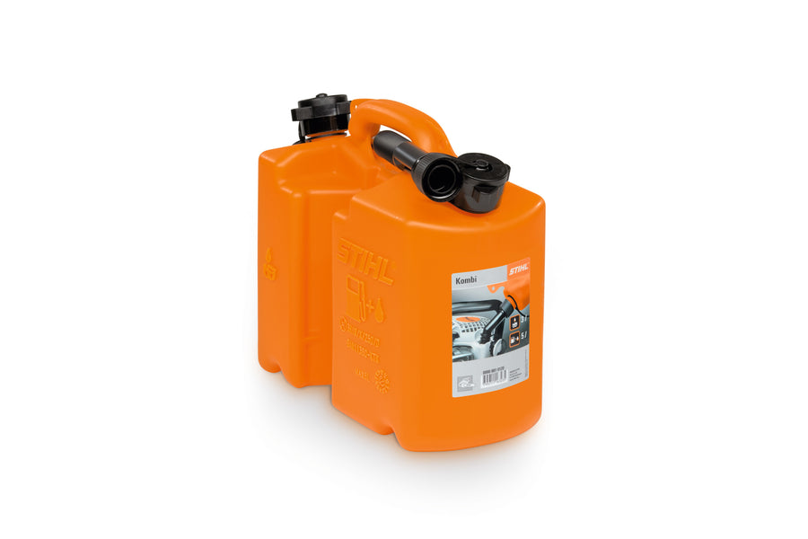 Tanica combinata Stihl doppio contenitore 5 L carburante e 3 L olio catena con beccuccio e chiusure di sicurezza