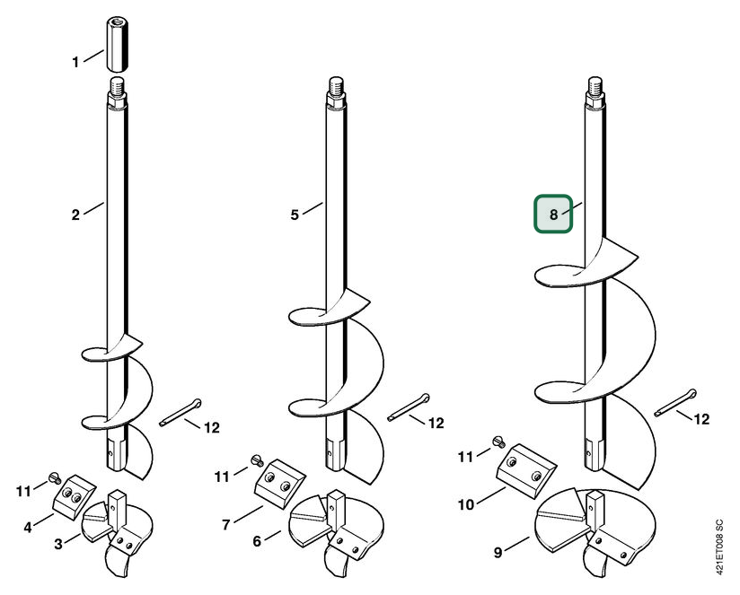 Schema tecnico STIHL BT 45, ricambio 43146801905 evidenziato in posizione 8
