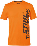 T-shirt Stihl TIMBERSPORTS arancione in cotone con stampa verticale